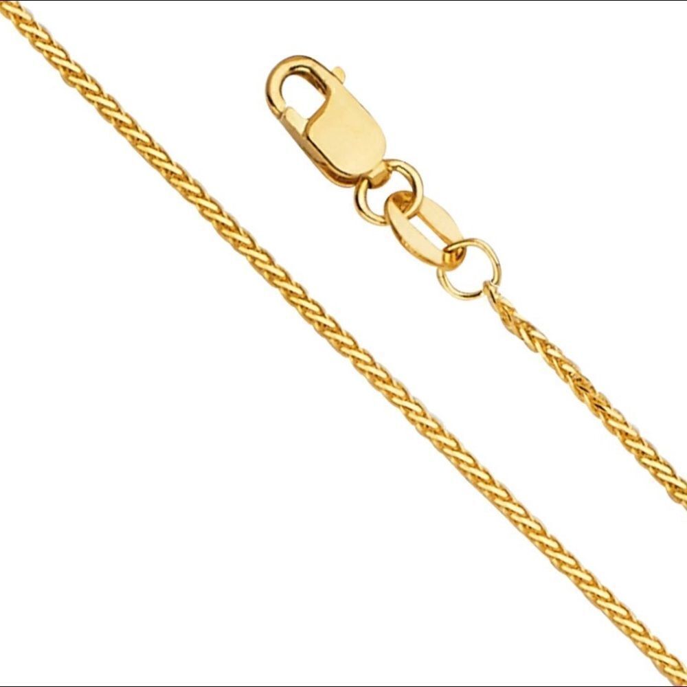 14k solid gold wheat chain Necklace 22” | perfect gift | 14K 1mm 8 Round Whe…